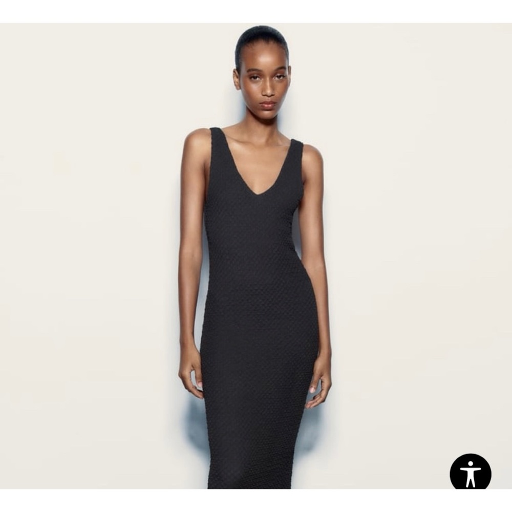 Zara black v neck sleeveless midi bodycon dress